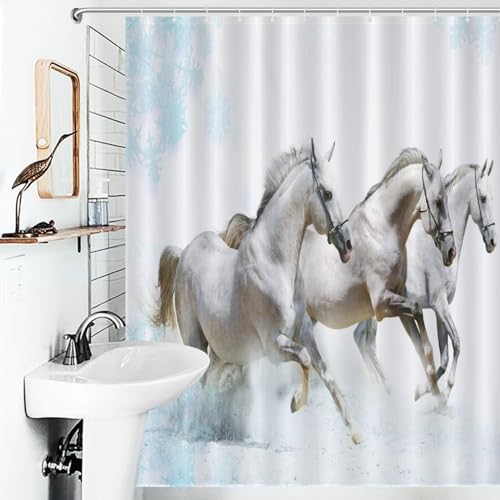 Rideau de douche cheval en tissu polyester 152x183cm lavable - 6