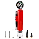 Lawei Ball Pump with Pressure Gauge, Dual Action Sports Ball Compact Pump with Needles and Nozzles, Portable Air Hand Pumps Little Pumps for Basketball, Football, Soccer Ball, Rugby, Volleyball, Red