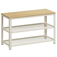 VASAGLE Schuhbank, Aufbewahrungsregal mit 2 Ebenen, Organizer mit Schuhen, 73 x 30 x 45 cm, für Eingang, Wohnzimmer, Stahlrahmen, Industriestil, Beige Eiche und Weiß LBS073W09