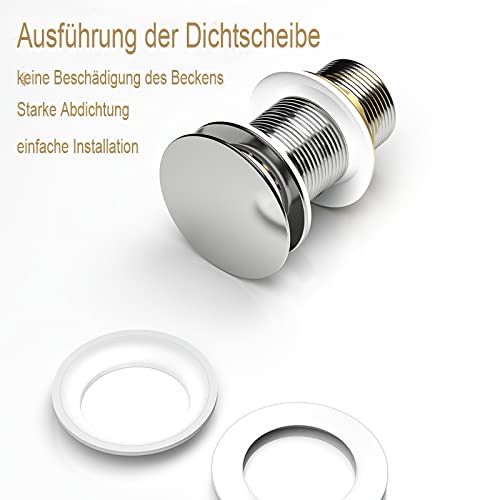 Universal Ablaufgarnitur für Waschbecken & Waschtisch Modernes Pop-Up Click Clack Ventil - Ablaufventil mit Überlauf, Edelstahl ，Messing (Ohne Überlauf)