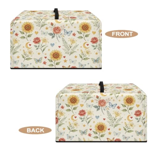 Image of Microwave Dust Cover Oil-Proof Countertop Convection Oven Cover Protective Smart Oven Protector for Kitchen Decor and Accessories, L, Sunflower Rose Butterfly Lily Flower Beige