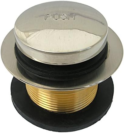 LASCO 03-4809SN Brass Bathtub Drain Strainer with Tip Toe Style Stopper and 1-1/4-Inch Fine Thread x 1-1/2-Inch Course Thread Bushing, Satin Nickel