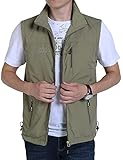 Vanchenl Herren Casual Utility Reisen Angeln Weste Outdoor Arbeit Leichtgewicht Safari Foto Multi Taschen Westen Khaki L
