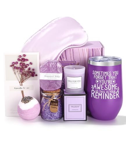Cexovo Regalo Cumpleaños Mujer,Set de Regalo de Cumpleaños para Novia,Regalos Originales para Mujer,Regalo Mujer con Taza,Juego de 7 piezas,Set de Regalo para Mujer,para Mama,Amigos,Esposa,Morado