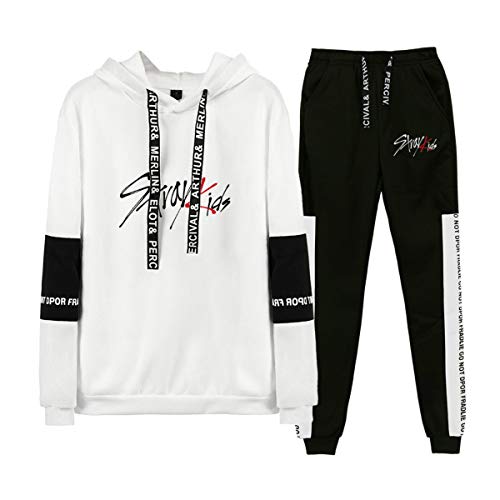 KPOP Stray Kids Conjunto de Dos Piezas Sudaderas + Pantalones Deportivos Chándales Activos para Damas Sudaderas y Pantalones Deportivos Ropa de Calle Minho Jisung Woojin Changbin Felix (3,S)