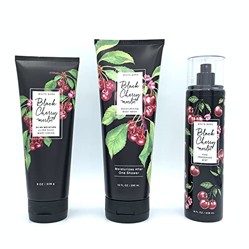 Bath and Body Works - Black Cherry Merlot 3 pc. Gift Set - Moisturizing Body Wash, Fine Fragrance Mist and Ultra Shea Body Cream