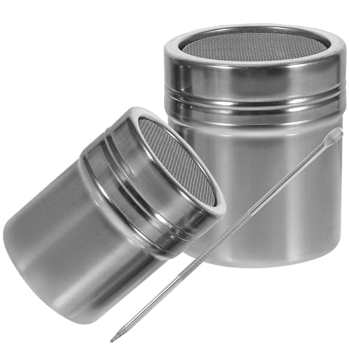 FELTECHELECTR Espolvoreador de Café Acero Inoxidable 3 Piezas Pequeño Mediano y Aguja para Latte para Condimentos Multiusos Adecuado para Polvo de Chocolate Pimienta y Uso Cocina