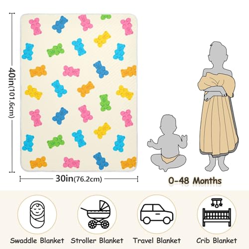 Image of Gummy Bear Jelly Candy Colorful Baby Swaddle Blanket for Boys and Girls, Muslin Baby Receiving Swaddle Blanket, Soft Cotton Nursery Swaddling Blankets for Newborn Toddler Infant