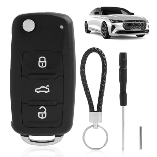 Knocery 3 Boutons Télécommande Boîtier Clef, Coque de Clé de Voiture, Coque de clé de Voiture Pliante de Remplacement pour VW Golf Mk6 T1guan Polo Passat...