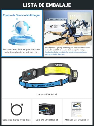 Linterna de cabeza LED manos libres con sensor de movimiento y doble foco TS-4 7
