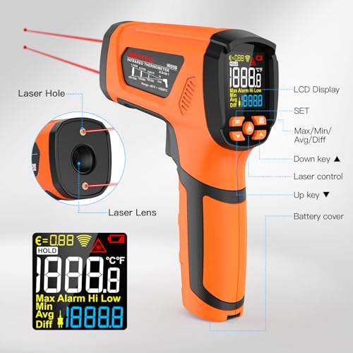 Infrared Thermometer Temperature Gun, -40℉~3632℉, High Temp Thermometer with Thermocouple Probe, Non-Contact 50:1 Pyrometer Dual Laser Thermometer Gun for Engine, Kiln, Forging, Industrial