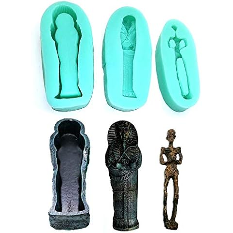 Hangarone 3PCS/Set Halloween Molds Egyptian Mummy Pharaoh Coffin Silicone Mold Fondant Soap Mould For Halloween Party Cover