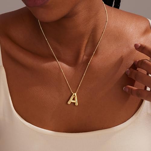 Inerney Gold Bubble Letter A Initial Necklace for Women, Balloon Alphabet Pendant Charm, Dainty Cute Trendy Minimalist Monogram Necklace, Personalized A-Z Letter Jewelry, Gift for Her - Thumbnail 3