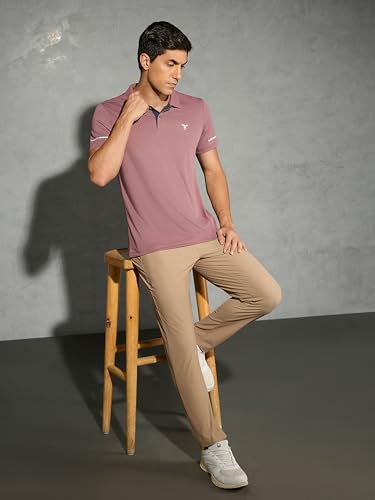 Image of TECHNOSPORT Men's Solid Slim Fit Polo Collar T-Shirt TECHNOCOOL+ Half Sleeve Button Polyester for Gym Running Workout UPF50+ Anti Odour