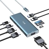 USB C Laptop Docking Station Dual Monitor Adapter for Dell HP,9 in 1 Docking Station 3 Monitors Hub with 2 HDMI*4K, Displayport, VGA, 3USB 2.0,100W PD, Thunderbolt 4 USB C Dock for Lenovo,Surface