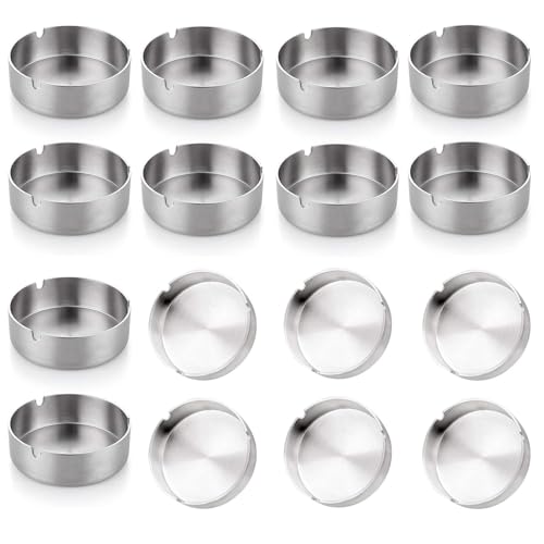 SVUPUE Stainless Steel Ashtray, 16 Pcs, 8cm, Portable, Round, for Bars, Restaurants, Home, Office, Outdoor