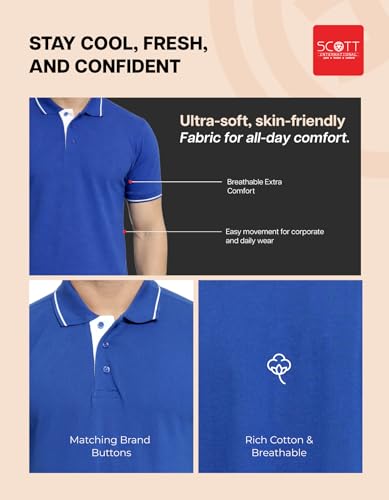 Image of Scott International Cotton Polo T Shirt | Collar Tshirts | Half Sleeves Plain T Shirt | T-Shirt |Tshirt for Men Stylish | Men's Tshirt