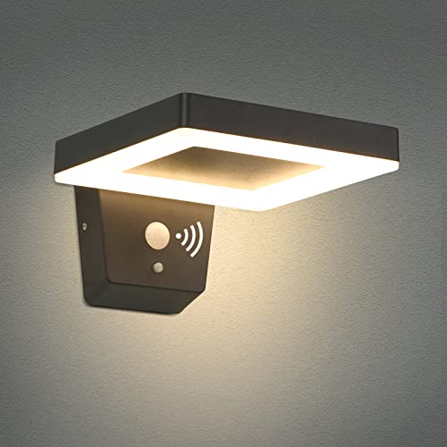 Lustrlach Solar Motion Sensor Outdoor Sconce Lights,Led Waterproof Dusk To Dawn Solar Patio Light,Wireless Modern Wall Mount Lamp Black For Porch Patio Garage House,Square #TOP16