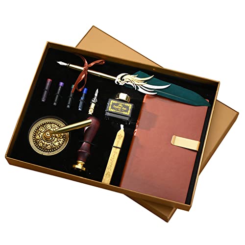 XUBX Juego de pluma de caligrafía, pluma estilográfica y tinta fija, pluma de escritura con soporte de tinta fija, 1 pluma de repuesto, 1 pluma de pluma, 1 lápiz base de pluma, 1 sello, 1 sello Cover