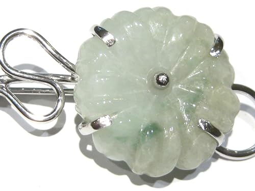Broche jade fleur argent 925 véritable : bijou artisanal d'exception