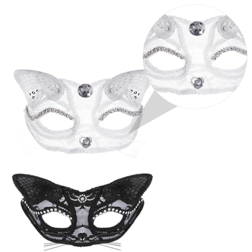 NOLITOY Máscara de Halloween Media para Cosplay de Animal 2 Unidades Encaje Blanco y Negro sin Relleno Ligera y Cómoda para Carnaval y Fiestas de Disfraces