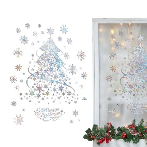 Vinilos Navideños Para Ventanas - 2 Láminas Grandes De Calcomanía,Pegatina Estática De Árbol De Navidad Para Ventana | Para Uso En Hogar Invierno Puerta De Aula E Interior