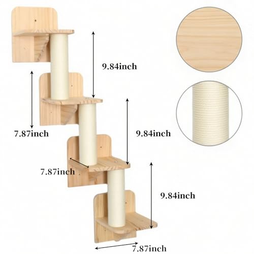 Estante mural para gatos 4 niveles en madera sólida con sisal miniatura 2