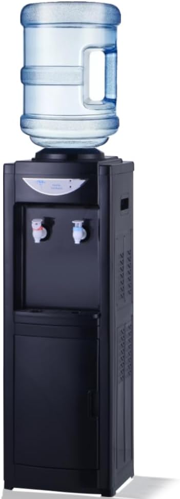 Top Loading Water Cooler Dispenser, Hot and Cold Water Cooler, Holds 3 & 5 Gallon Bottles, Removable Drip Tray & Storage Cabinet Perfect for Homes Offices Living Room Kitchen (Black)