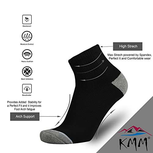 Kmm Men's Cotton Low Cut Socks For Outdoor Sports Athletic Work Thick Full Cushion Cozy Moisture Wicking Control Anti Sweat(Black L) #TOP1
