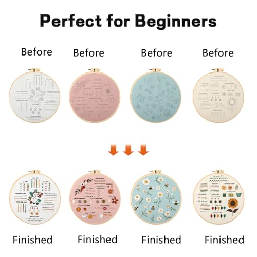 JOINRUN Beginner DIY Embroidery Kit for Adults: 4 Sets Adults Cross Stitch Kit, for Craft Lover Learn Hand Stitch, Includes Stamped Pattern,Hoop, Easy to Follow Instruction and Video - Thumbnail 5