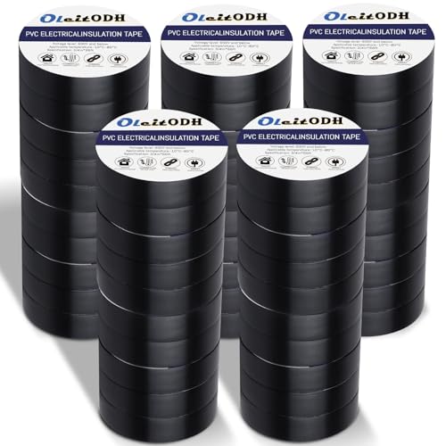 Image of Oleitodh 50 Pack Black Electrical Tape 3 /4 in x 66 ft Waterproof Vinyl Electrical Insulating Tape High Temperature Resistance Electric Tape Under 600V Home Outdoor Multipurpose