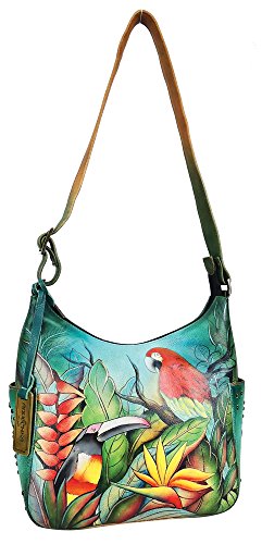 Image of Anuschka Women's Genuine Leather Shoulder Bag | Hand Painted Original Artwork | Classic Hobo With Studded Side Pockets | Genuine Leather