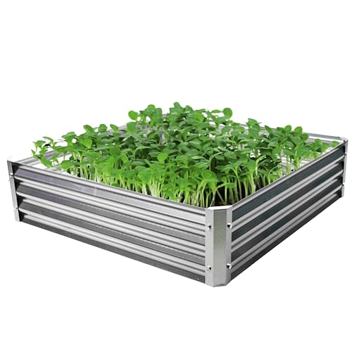 Backyard Expressions Galvanized Raised Garden Beds for Vegetables Large Metal Planter Box Steel Kit Flower Herb - 40"x 40"x 10.5"H