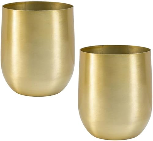Serene Spaces Living Jarrón de aluminio con aspecto de latón, detalles decorativos de latón, uso como maceta de latón para plantas, jarrón dorado
