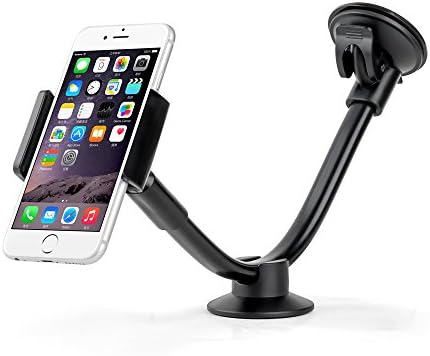Gobbest Universal Windshield Dashboard Long Arm Car Mount Holder Cradle with Two Strong Suction Cups for 3.5-5.5 Inch Screen Phones or GPS - Black