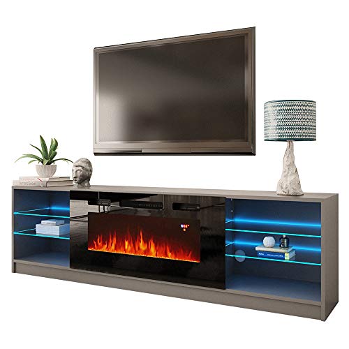 MEBLE FURNITURE & RUGS Boston 01 Electric Fireplace Modern 79\" TV Stand (Gray)
