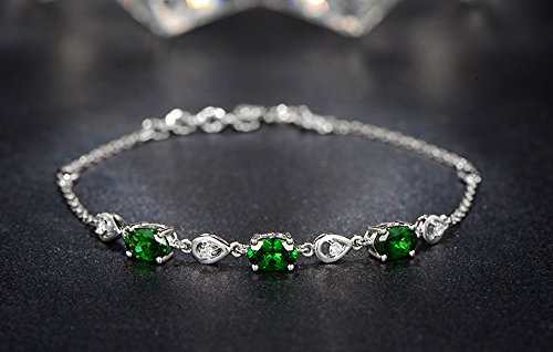Natural Oval Cut Green Tsavorite Solid 14K White Gold Bracelet Cuff Bangle Birthstone Jewelry Infinity #TOP3