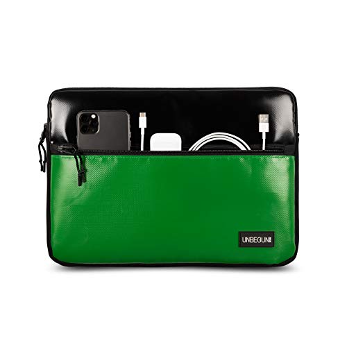 Housse MacBook Pro 16 pouces avec compartiment en tissu upcyclé noir et vert