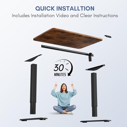 Furmax Electric Height Adjustable Standing Desk Large 40 x 24 Inches Sit Stand up Desk Home Office Computer Desk Memory Preset with T-Shaped Metal Bracke, Brown