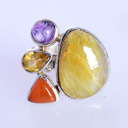 Bague citrine argent 925 véritable anti-ternissement avec cornaline - 3