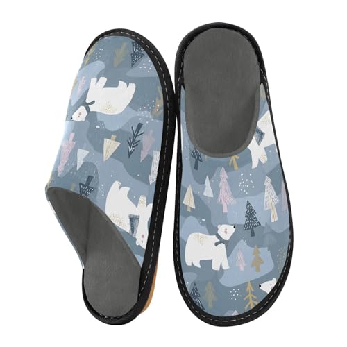 Slippers for Women Polar Bear Tree Pattern Soft Winter Warm Shoes Indoor Outdoor Non-Slip House Travel Slippers