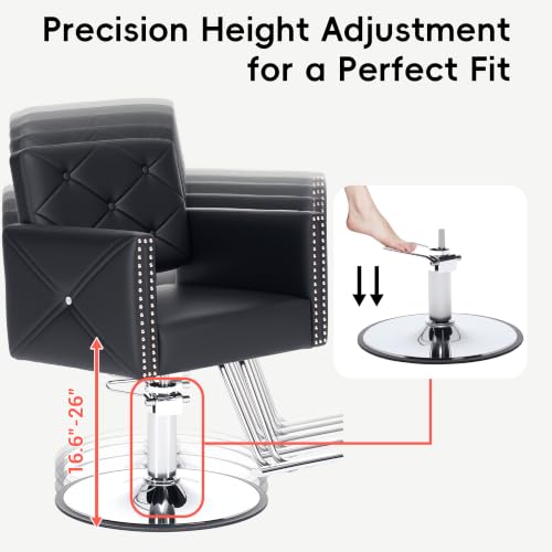 Image of Barber Chair with Rivets, Black Salon Chair for Hair Stylist, 360 Degree Swivel, Heavy Duty Hydraulic Pump, Professional Styling Chair for Salon and Spa