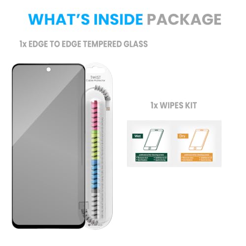 Image of FIRST MART Privacy Tempered Glass for Motorola G77 Power with Cable Guard & Installation Kit | Anti-Spy 9H Screen Protector, Edge-to-Edge, Case-Friendly | Black