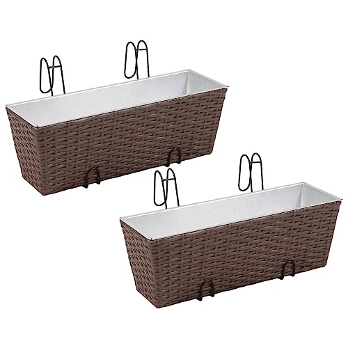 Balcón Maceta Jardinera de Ratán Trapecio Set de 2 Piezas 50 cm Marrón