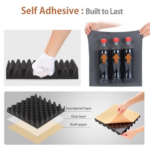 Image of SD SODOCT 36 Pack Self-Adhesive Egg Crate Acoustic Foam 12 inch x 12 inch x 2 inch