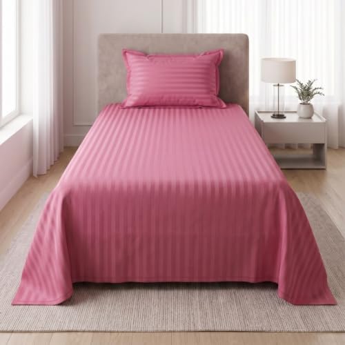 Image of Living Roots Glace Cotton 180 TC Single Bedsheet with 1 Pillow Cover |Single Size 60 x 90 Inches |Soft, Breathable & Durable |Fits Mattress up to 4 Inches |No Colour Bleeding (Pink)