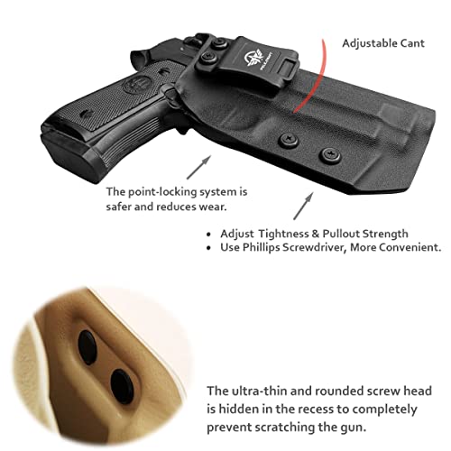 Beretta 92FS 92A1 96A1 Holster IWB / OWB Kydex Holster For Beretta 92 FS / 92 A1 / 96 A1 Pistol Accessories- Inside / Outside Waistband Concealed Carry - Adj. Width Height Retention Cant, Cover Mag-Button, Entrance Widened