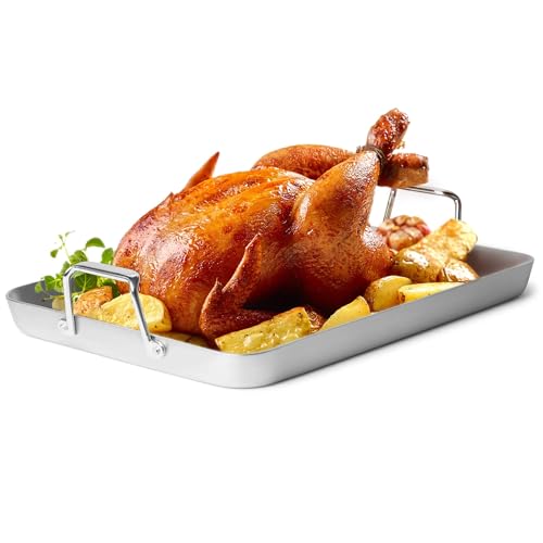 Misen Stainless Steel Roasting Pan with Handles - Versatile 5-Ply Design, Easy Grip Handles...