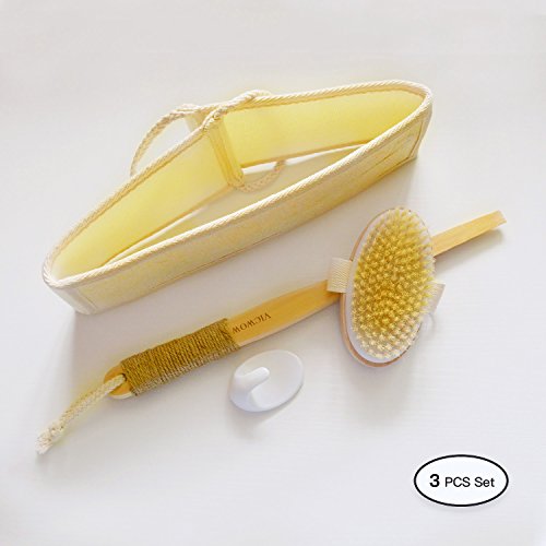 Vicwow Bath Shower Back Brush with Long Handle 16''- Detachable Dry Skin Body Brush Set - Premium Natural Boar Bristle + Loofah Back Scrubber for Exfoliation and Skin Care - Suitable for Men and Women