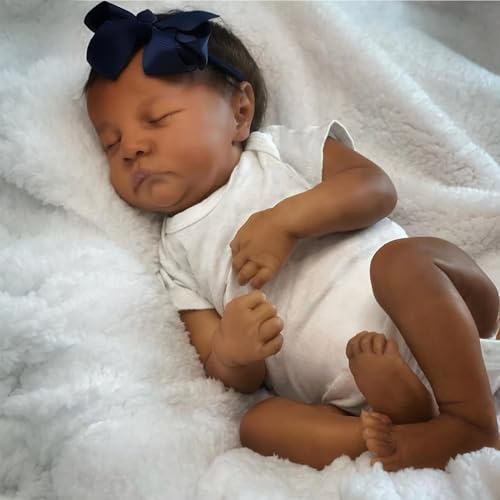 Muñeca Reborn con cuerpo de tela de 45 cm piel negra